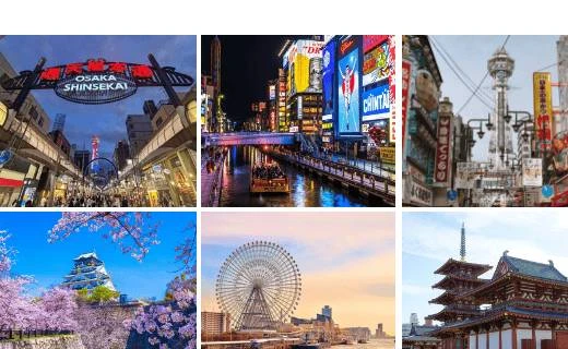 Osaka - City of food and festivals, famous for Osaka Castle, Dotonbori, and Takoyaki.