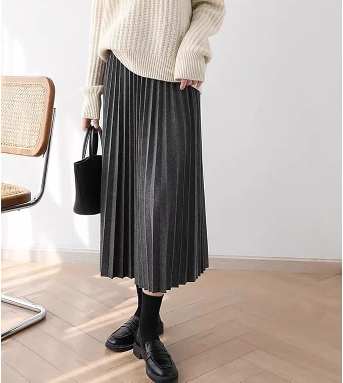 Women's Pleated Skirt, Flared Long A-Line Skirt, Plus Size, Stylish, Bottoms, Gi