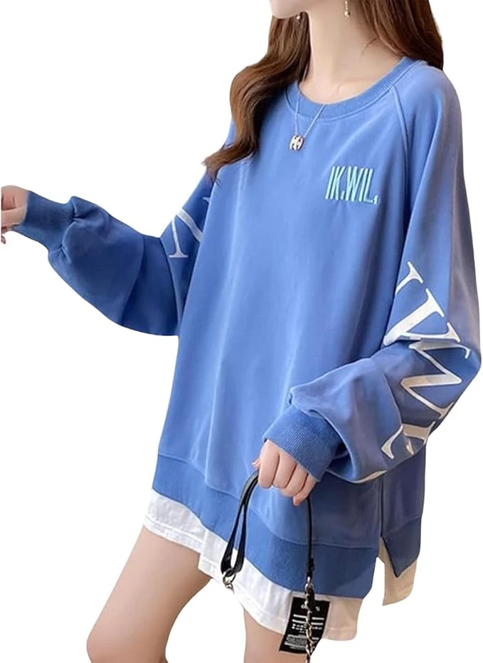 Women's Long-Sleeve Sweatshirt with Layered Look, Lightweight, Suitable for Spri