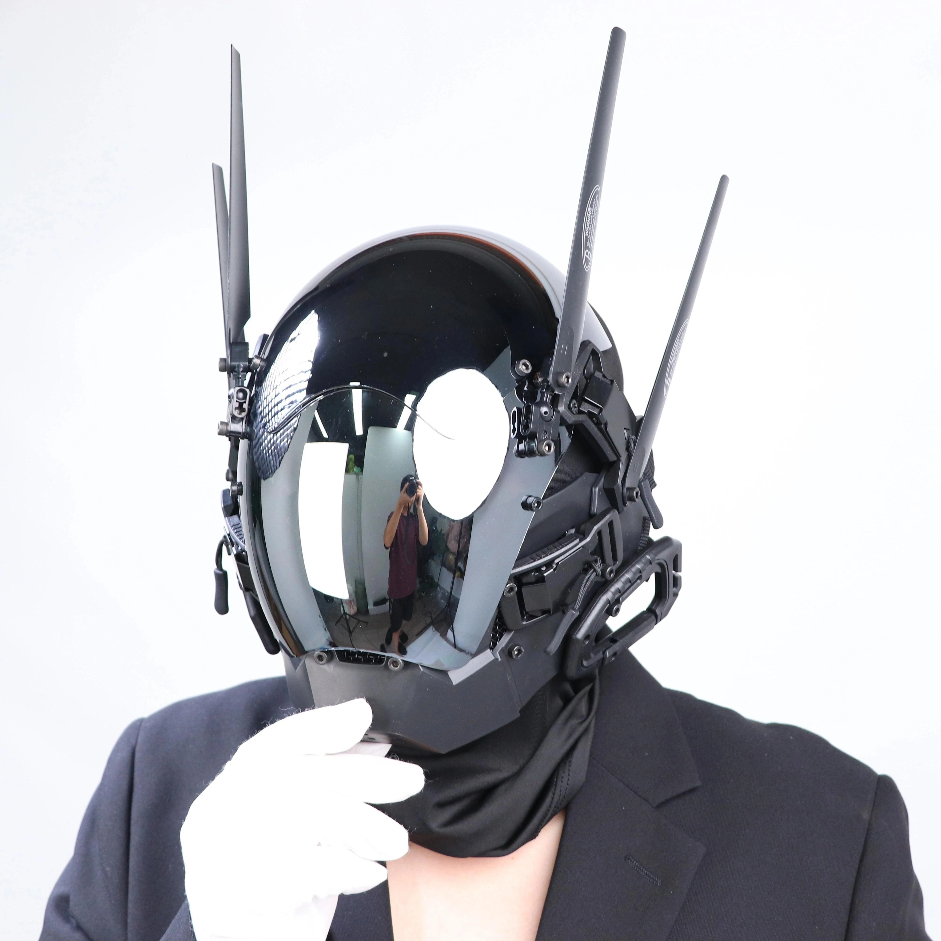 Mặt nạ Cyberpunk toàn mặt có râu, Mũ bảo hiểm phong cách cơ khí PVC, Đạo cụ Cosplay ngầu và đẹp trai cho hóa trang Halloween và chụp ảnh